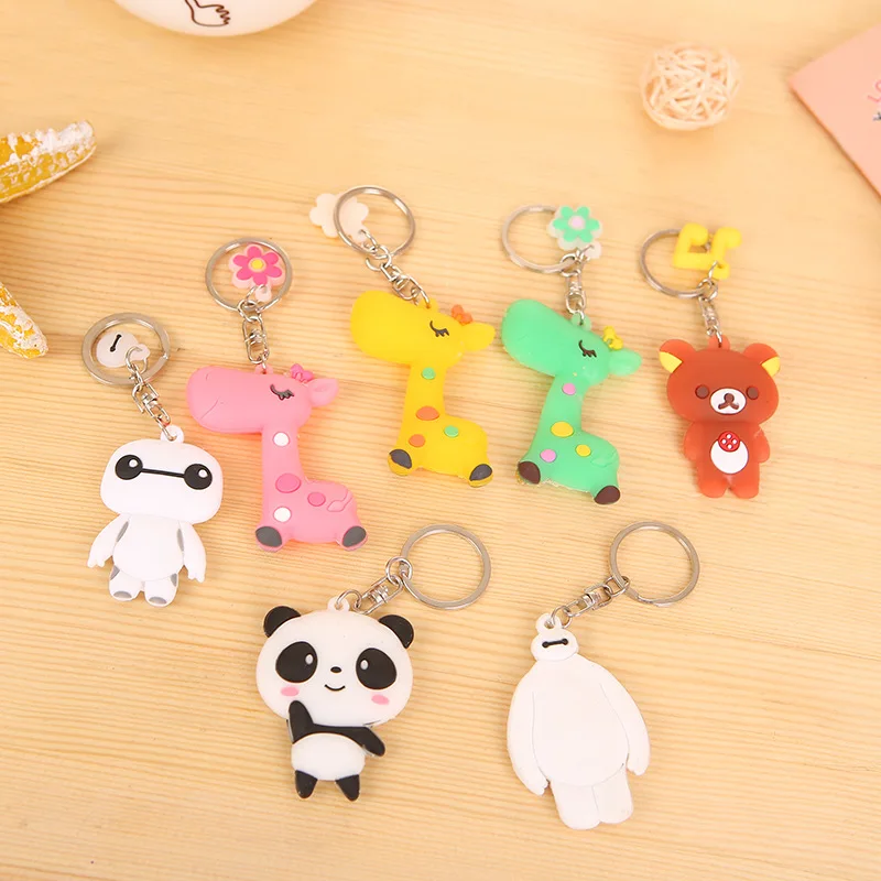 

Cute Cartoon Keychain Key Ring Gift For Women Girls Bag Pendant PVC Figure Charms Key Chains Jewelry porte clef panda rabbit