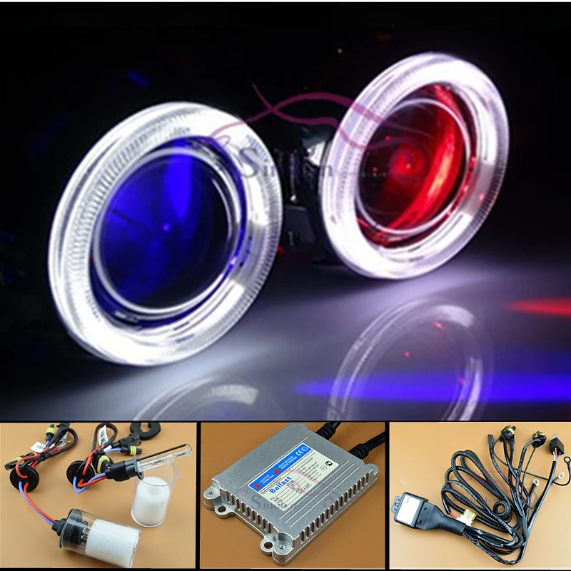 HID Bi xenon Projector Lens Headlight CCFL Angel Eyes Halo LED Demon