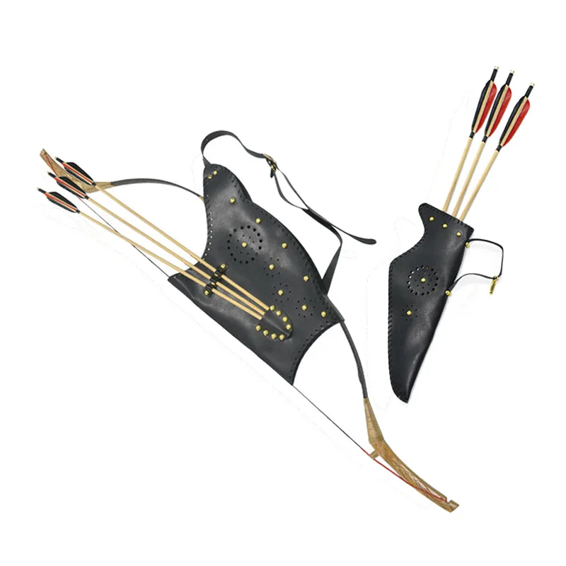 

1 Set Archery Bow Arrow Bag Quiver Black Leather Adjustable Recurve Bow Shooting Accessory