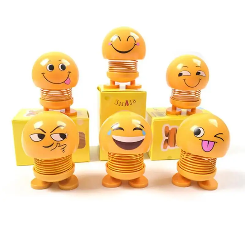 

VODOOL Cartoon Funny Emoji Smile Spring Toy Car Ornaments Auto Interior Decors Accessories Shaker Shaking Head Doll Car Styling