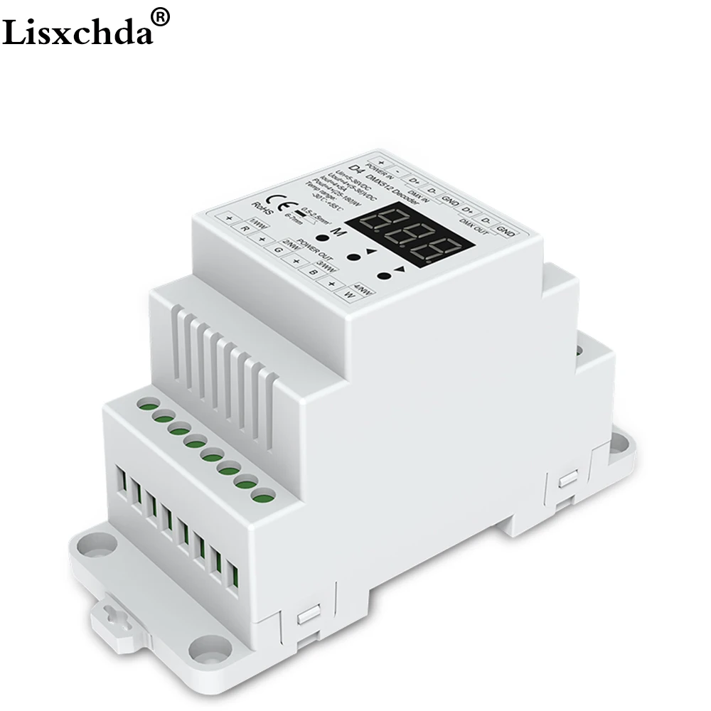 

New 4 CH Constant Voltage DMX512 Decoder;DC5-36V input;5A*4CH output with display for setting dmx address DMX decode mode