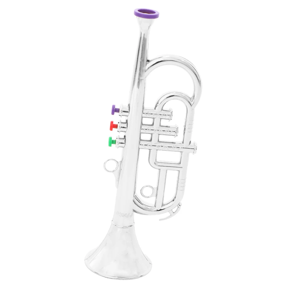 1 Pcs 34cm Plastic Children Trumpet Horn Wind Instrument with 3 Keys Musical Toy for Kids Party Favor Gift Silver or Gold