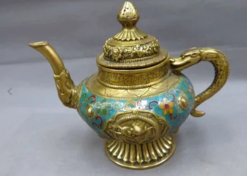 

671115577+++8" China bronze gild blue Cloisonne carved finely dragon Teapot sculpture Statue