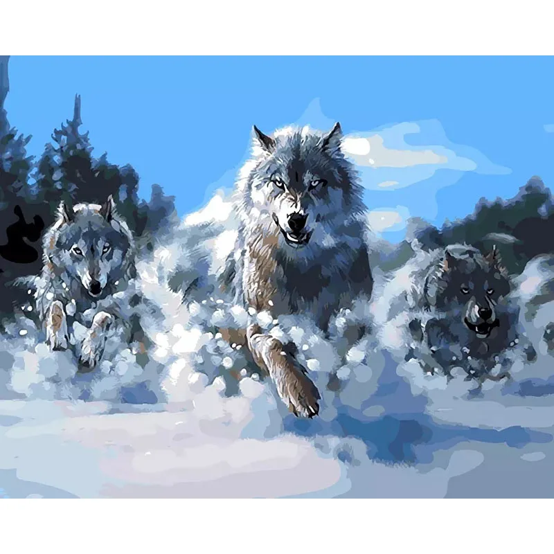 Без рамки Абстрактная живопись Красочные волки Животные DIY Набор для рисования по номерам настенные картины для Гостиная 40x50 см