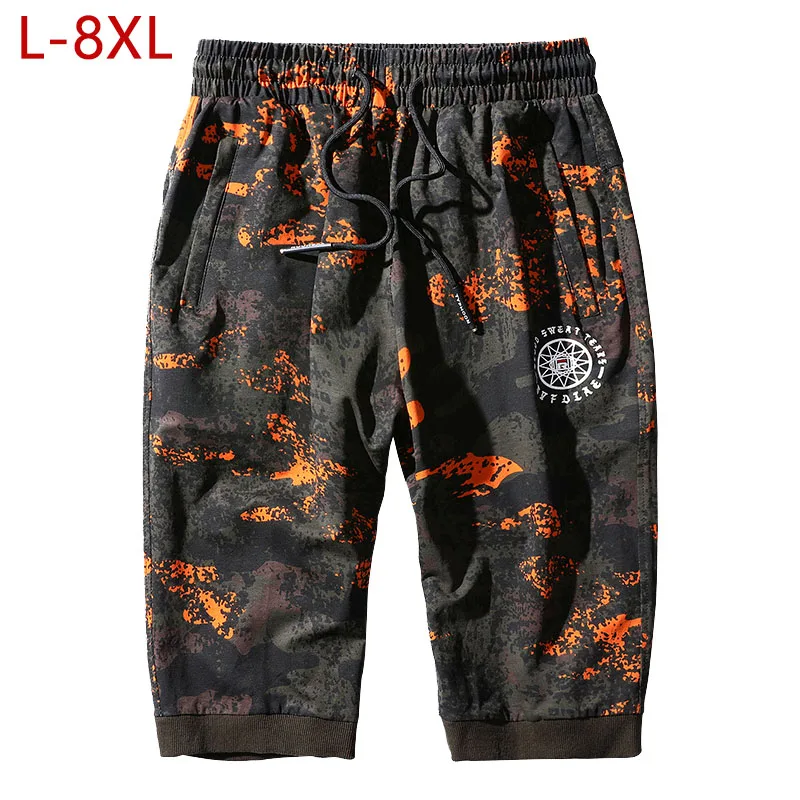 Большие размеры L-8XL летние мужские хлопковые камуфляжные мешковатые шорты больших размеров мужские повседневные тонкие фитнес бермуды Бодибилдинг короткие брюки