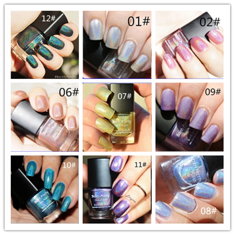 1pc Born Pretty Holographic Holo Glitter Nail Polish Nail Varnish Hologram Effect Nail Art Enamel Decoration 11 Colors available