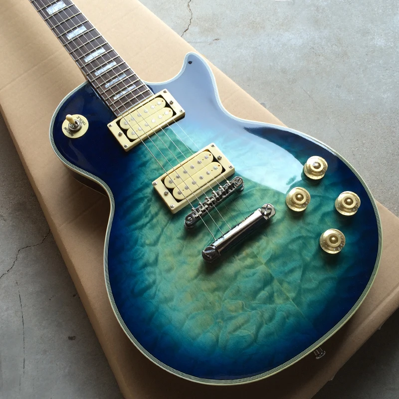 Buy New High quality Custom Electric Guitar, Blue burst color Quilted Maple top