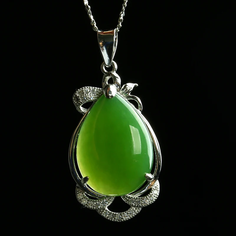Подвеска Hetian jade Jasper, натуральный шпинат, зеленый нефрит, яичная лапша с 925 серебром, модный стиль