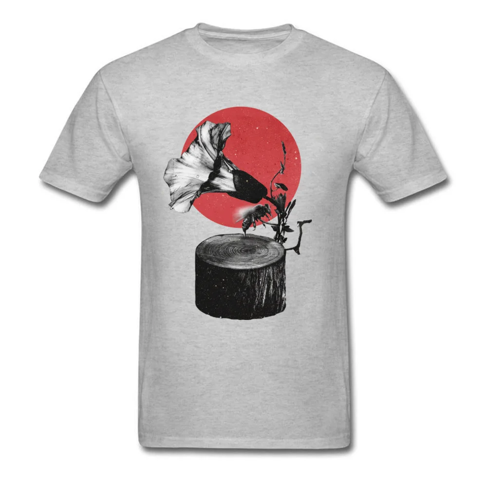 Gramophone Round Neck T-shirts Fall Tops & Tees Short Sleeve Retro 100% Cotton Casual Tee Shirts Summer Man Free Shipping Gramophone grey