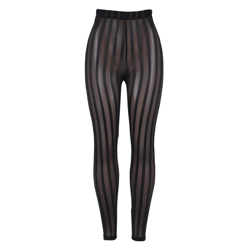 Sexy Mesh Striped Leggings Women 