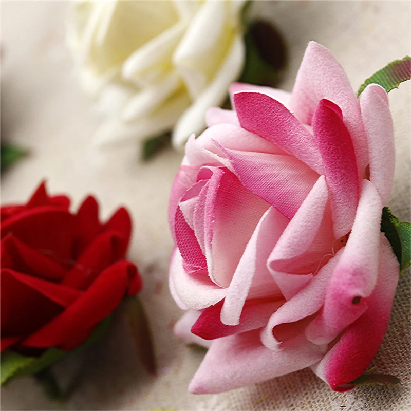 Decoration 6 pcs 6cm Rose Artificial Flower Velvet Flowers Head for Wedding Decoration Scrapbooking DIY Wreaths Craft Flores,Q