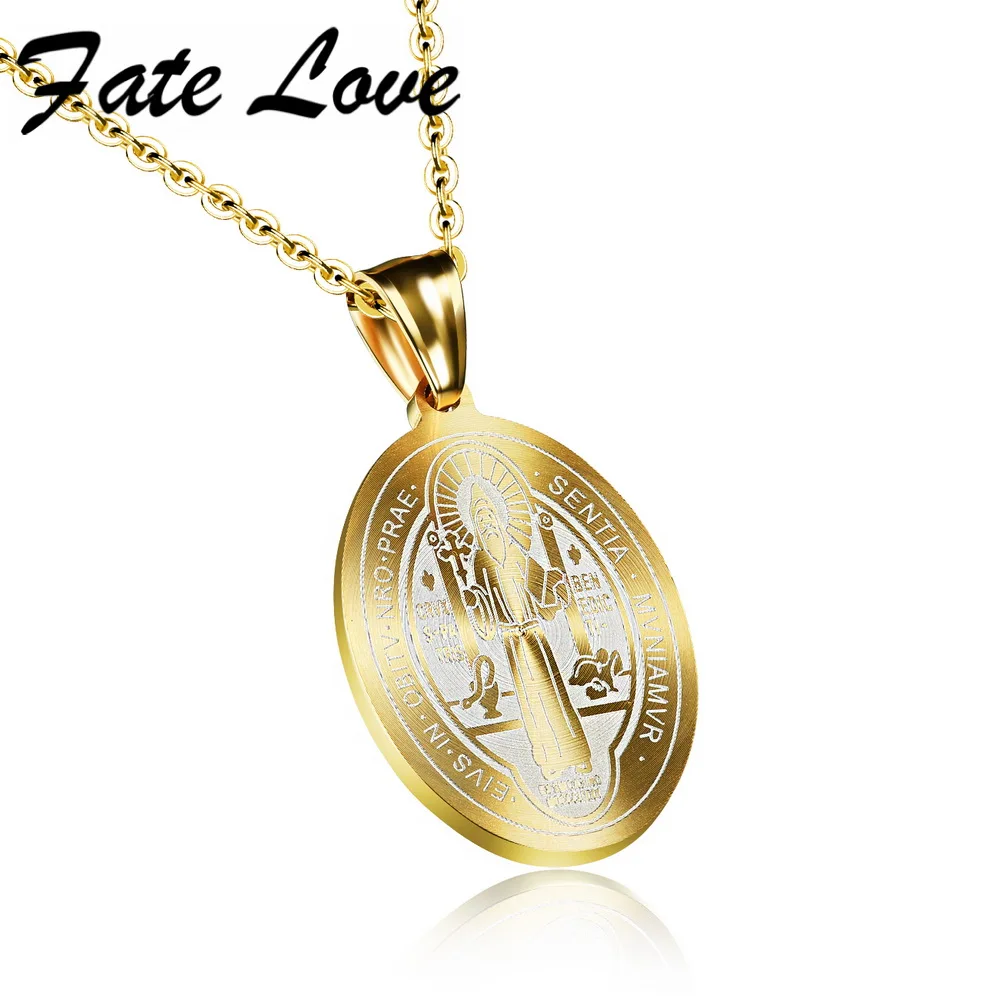 Fate Love Catholic Saints Saint Benedict Pendant Gold Color Stainless
