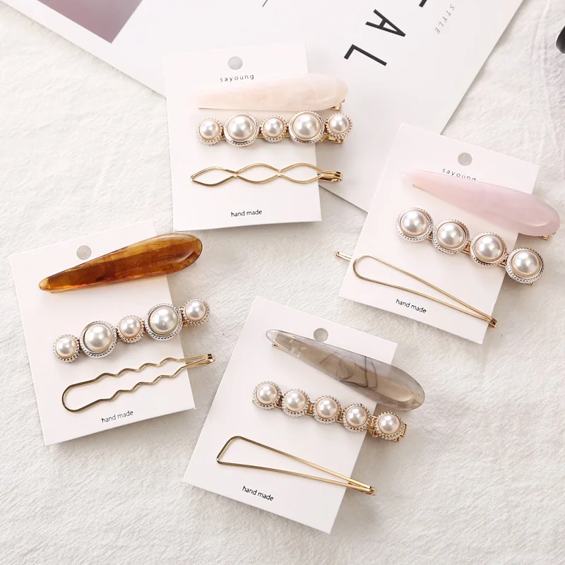

3PC/LOT Metal Gold Pearl Irregular Acetate Hair Clip for Women Girl Wedding Party Hair Accessories Jewelry dropship
