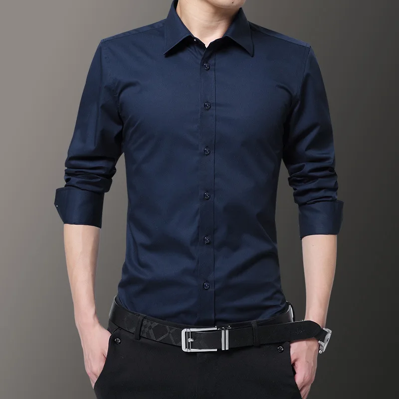 

Men Shirts Business Long Sleeve Turn-down Collar Male Shirt Slim Fit Dress Shirt Asian Size 6XL 7XL 8XL Dropshipping 2019