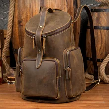 Рюкзак Crazy Horse из натуральной кожи, Женская дорожная сумка в форме бочонка, винтажный кожаный рюкзак, mochila de couro masculina feminina