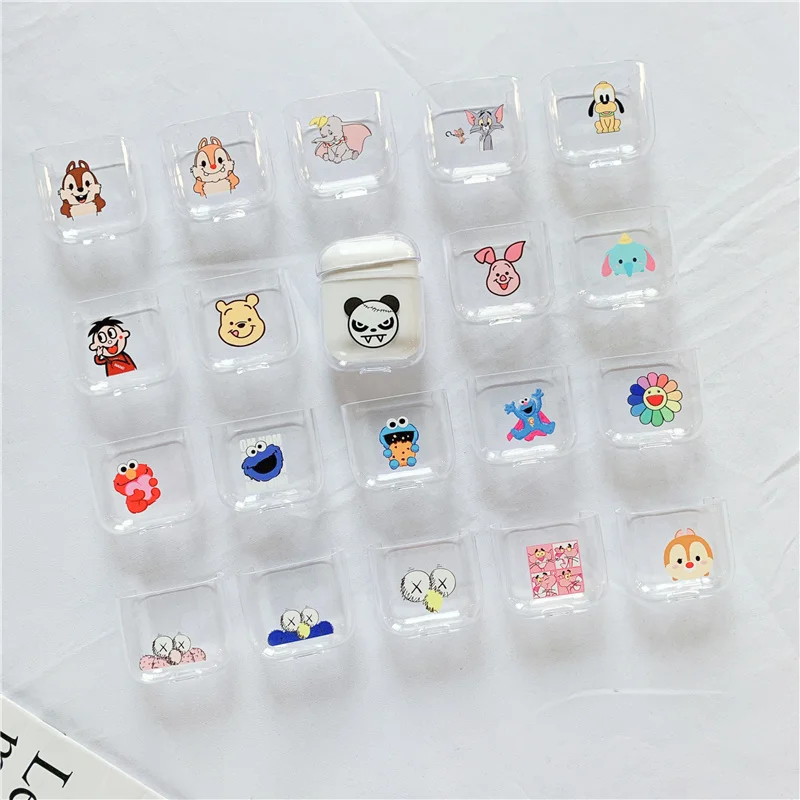 

For Airpods Case cute Cartoon Design Transparent PC Hard Bluetooth Earphone For Apple Airpods 2 Protector cover Headphone Stand