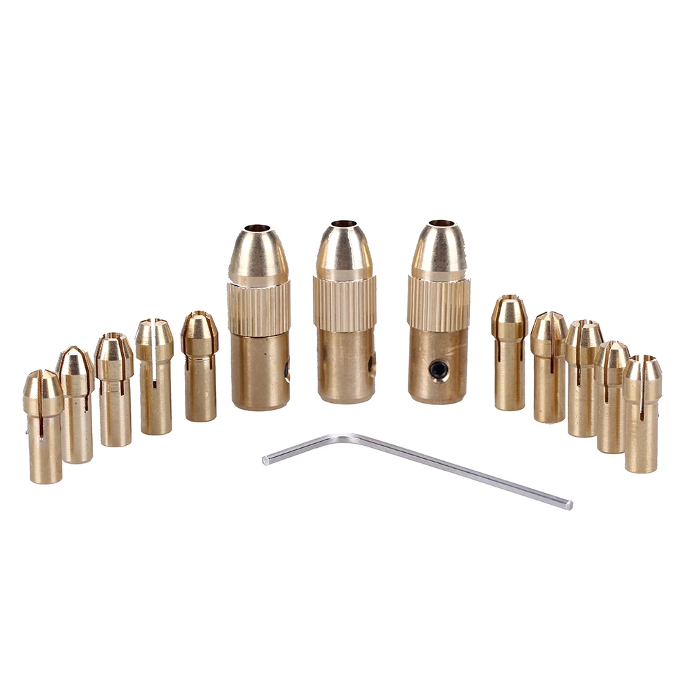 14pcs Electric Drill Bits Twist Hand Drill Kit Electric Woodworking Tools 3 Clip Head+10 Collet+1 Wrench