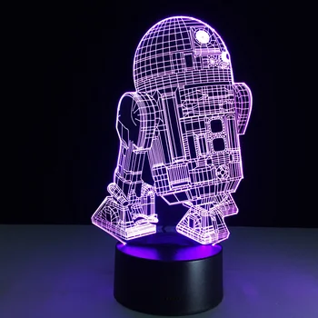 

Novelty Star Wars R2-D2 Robot 3D Night Light LED Bedside Lamp Table Desk USB Nightlight Luminarias For Kids Wireless Wall Lamp