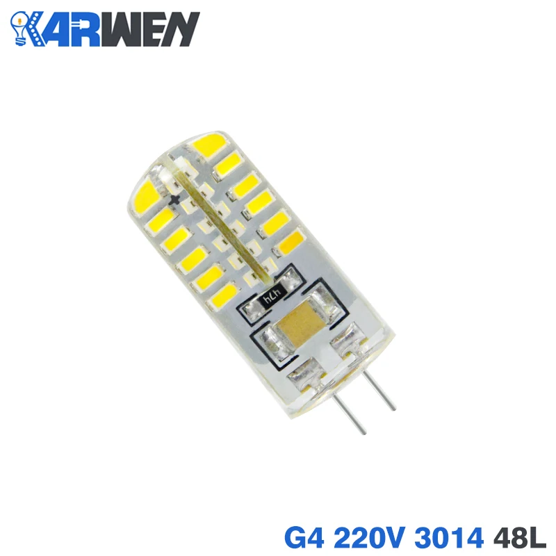 KARWEN 10 шт./лот G4 G9 Светодиодный лампа SMD3014 2835 3 Вт 5 Вт 7 Вт 9 Вт AC/DC 12V AC 220V 24 48 64 104 светодиодный s люстра 360 градусов с украшением в виде кристаллов пятно - Испускаемый цвет: 220V 3014 48Leds