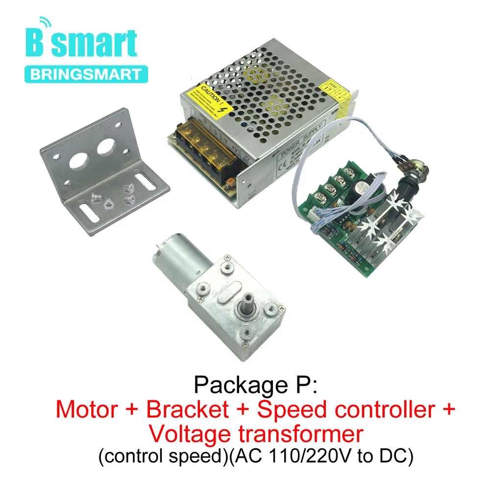 Bringsmart JGY-370 червячный мотор-редуктор с высоким крутящим моментом 12 вольт электродвигатель редуктор 6 в блок питания двигателя кронштейн контроллера