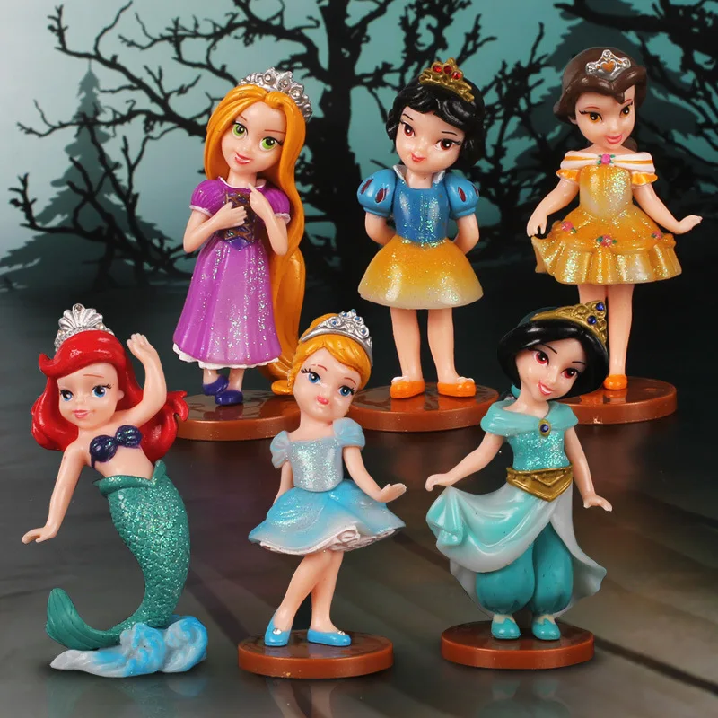 

6 Styles Good PVC Anime Fairy Crown Rhinestone Princess Action Figure Snow White Mermaid Cinderella Tangled Toy Girls Gift