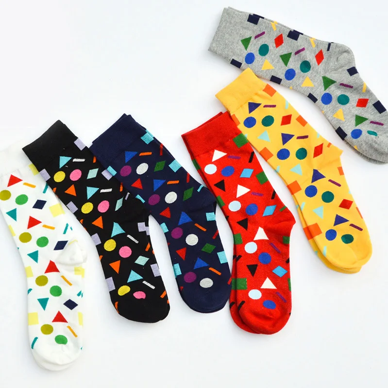 6 пар пару носков Недавно прибыл Мода Happy Sock в британском стиле геометрическая хит Цвет личность пара мужской хлопок Для женщин носок