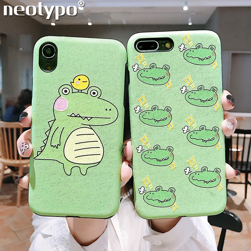 

Fashion Cute Cartoon Animal Phone Case For iPhone X XS MAX XR Case For iPhone 6 6S 7 8 Plus Green Crocodile Soft edge Coverage