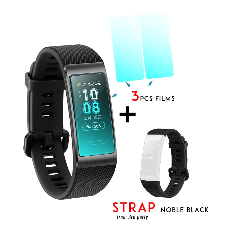 huawei Band 3 Pro Smartband gps металлическая рамка Amoled полноцветный дисплей сенсорный экран Датчик сердечного ритма датчик сна - Цвет: BLK film strap black