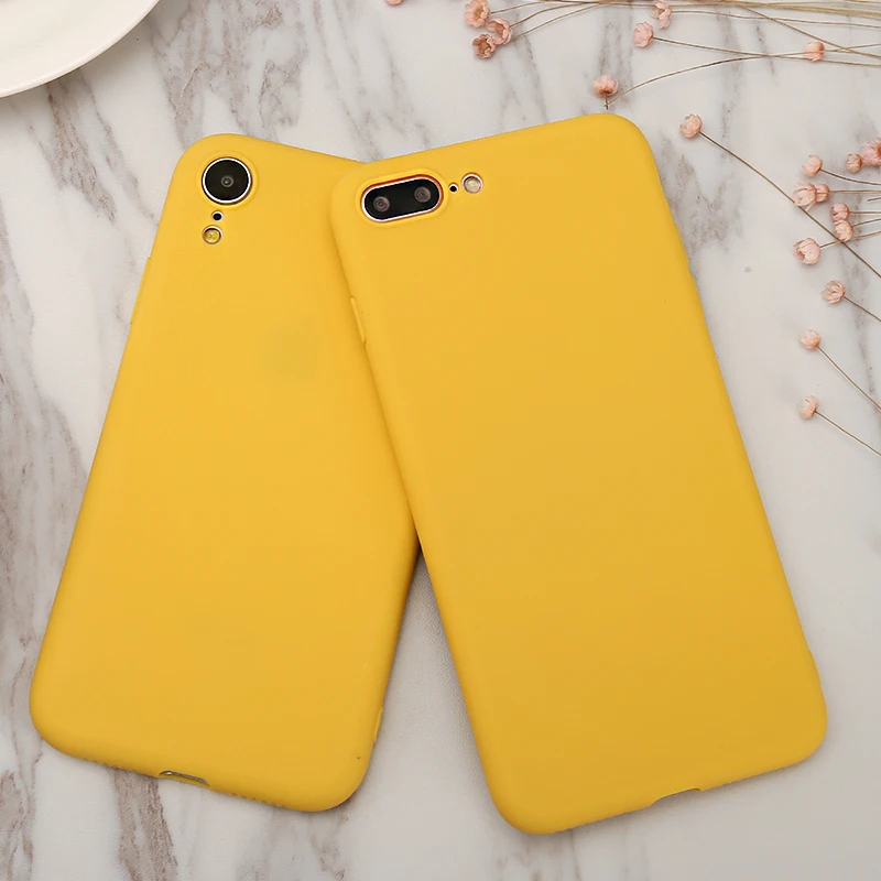 Simple Yellow Case For iPhone X XR XS Max 5 5S SE 6 6S 7 8 Plus 11 Pro 2019 Soft TPU Silicone Ultra-thin Back Cover |
