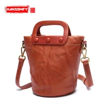 Новая кожаная женская сумка ручной работы, сумка-мессенджер из натуральной кожи, мини-ведро, женские сумки