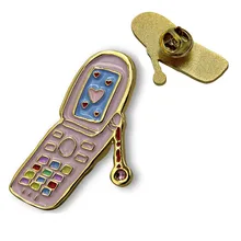 Индивидуальный металлический мягкий эмаль милый мобильный телефон значок для свадебного подарка