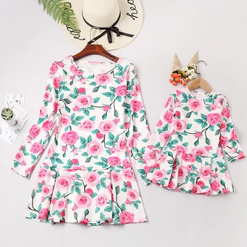 

Hot Sale 2019 Mother And Daughter Dress Parent-child Long-sleeved Dress Children's Wear Family Matching Outfit