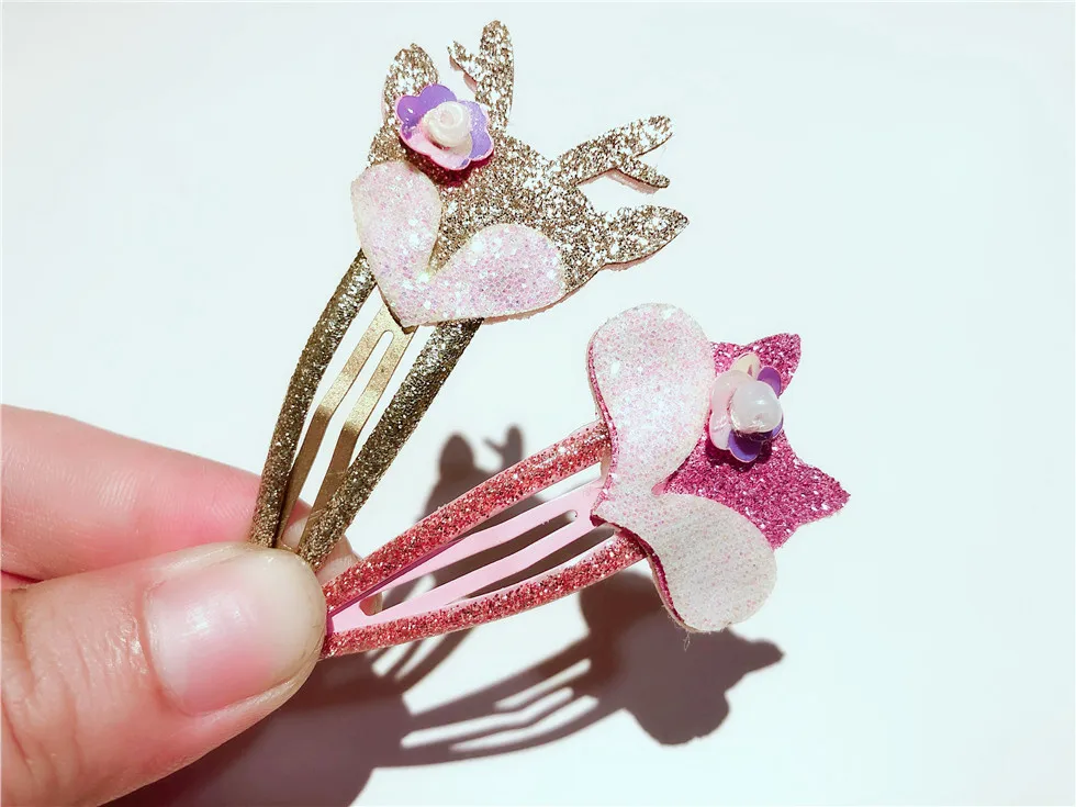 Boutique ins 12Sets Fashion Cute Glitter Deer Rabbit Snap Clips Floral Pig Fox Hairpins Princess Headwear Hair Accessories