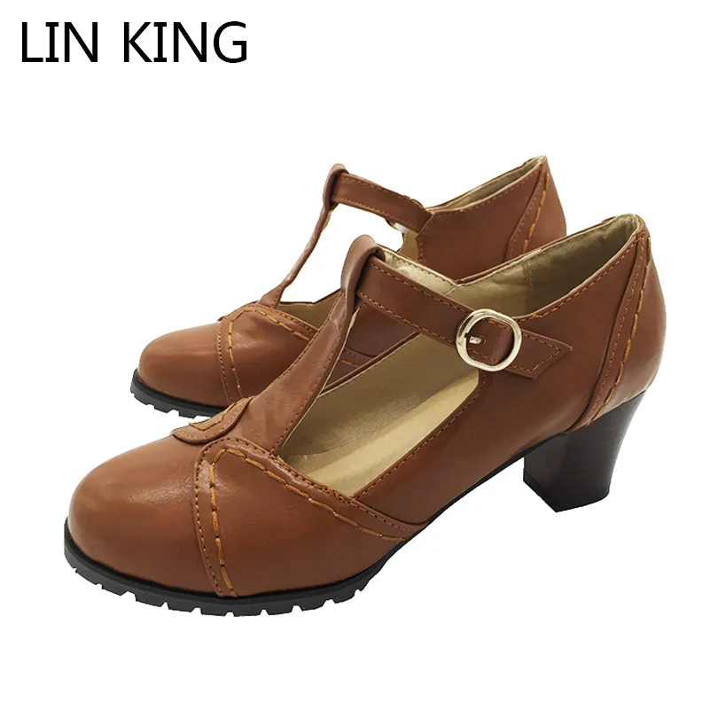 

LIN KING New Square Heel Women Pumps Medium Heel Low-top Mori Girl Shoes Sexy Cut-outs Pumps Business Dress Office Lady Shoes