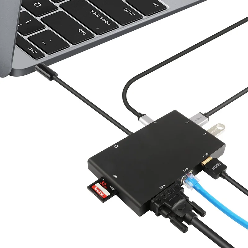 USB C 3 1 Тип концентратор к HDMI VGA RJ45 Gigabit Ethernet коммутатор SD кард ридер 5 мм аудио c PD