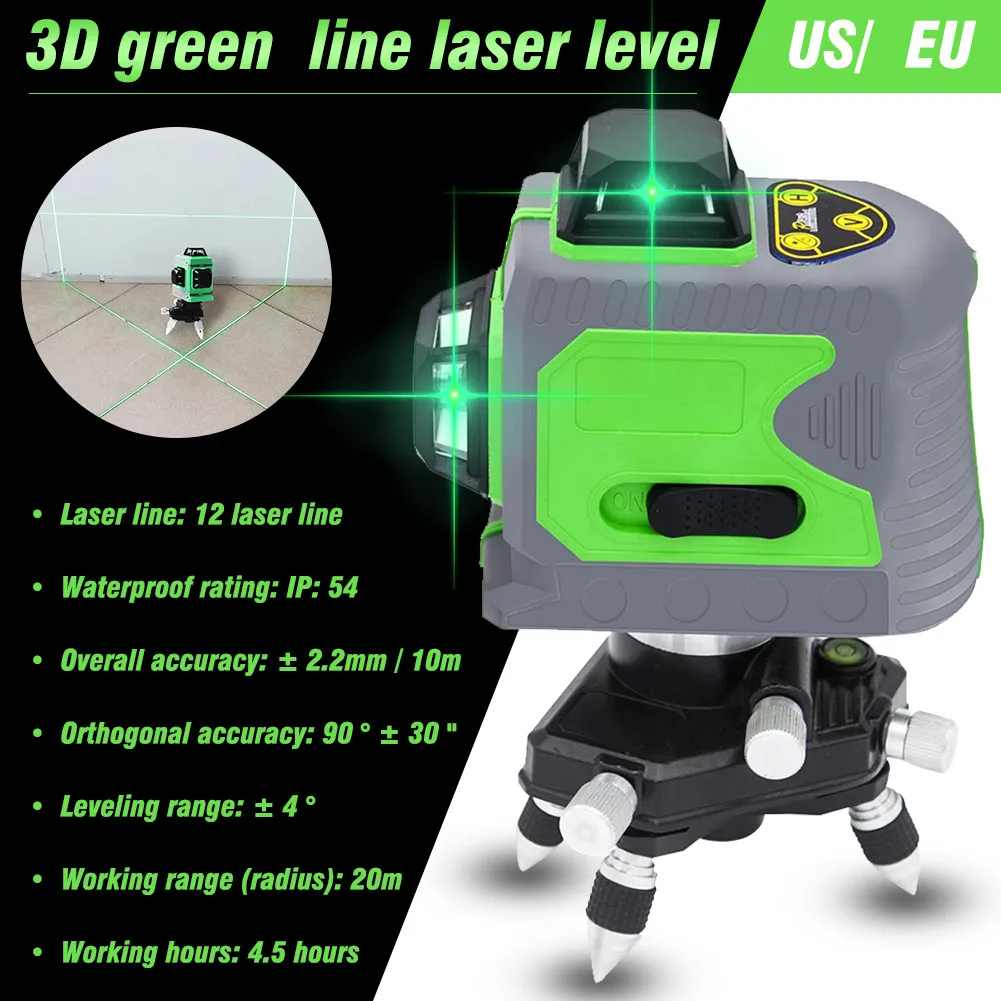 12 линий 3D уровень самонивелирующийся 360 горизонтальный и вертикальный крест супер мощный зеленый лазерный луч линия#40
