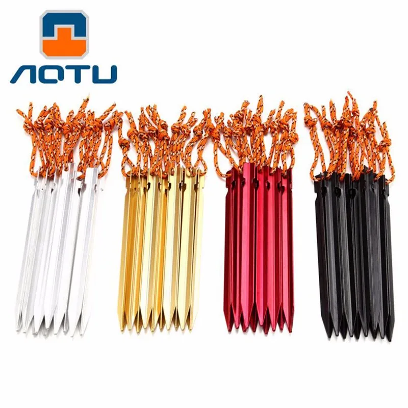 

Aotu 120pcs/lot 18cm Tent Peg Nail Aluminium Alloy Stake with Rope Camping Equipment Outdoor Traveling Tent Building Accessories
