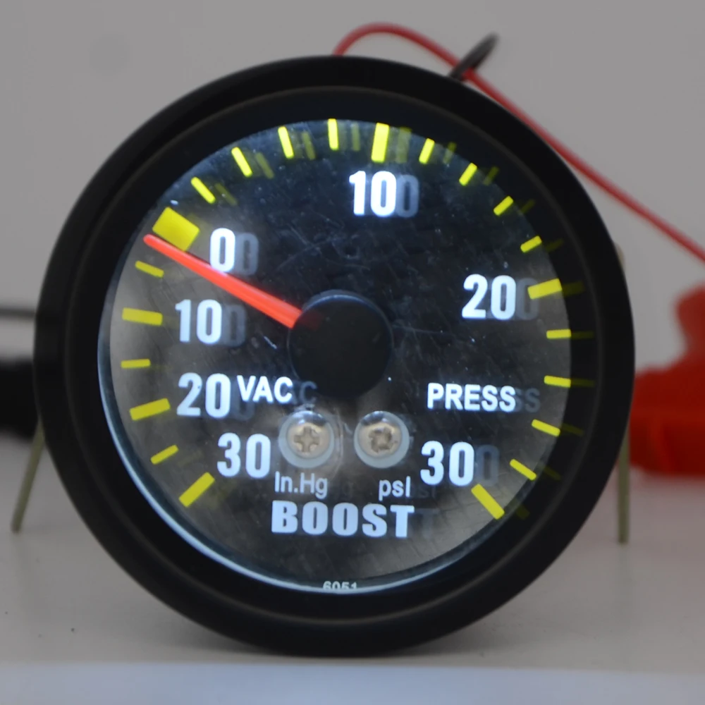 " 52 мм авто турбо Boost Gauge аналоговый углеродное волокно лицо-30~ 30 PSI метр Белый фоновый светильник