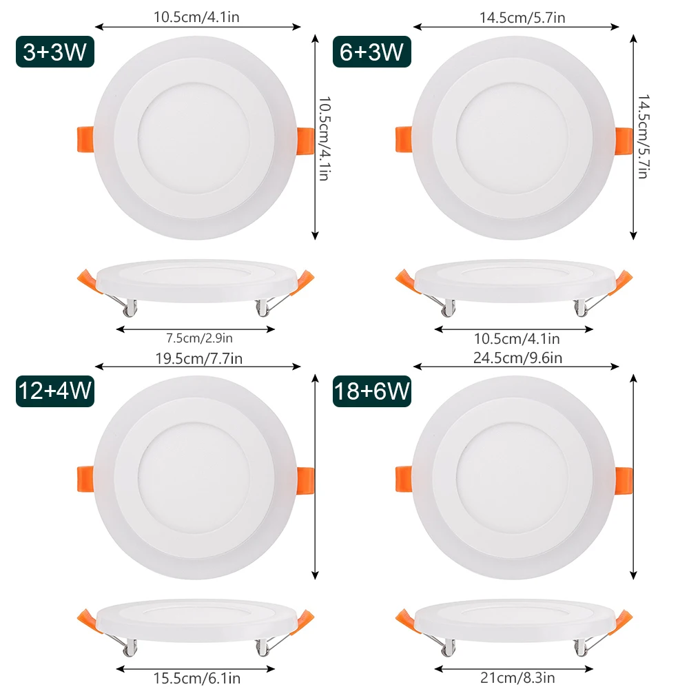 Ultra Slim 6W 9W 16W 24W Round Concealed Dual Color LED Panel Lamp Cool White + Blue/Red/Pink/Green Ceiling Lights Downlight 2x4 led surface mount light
