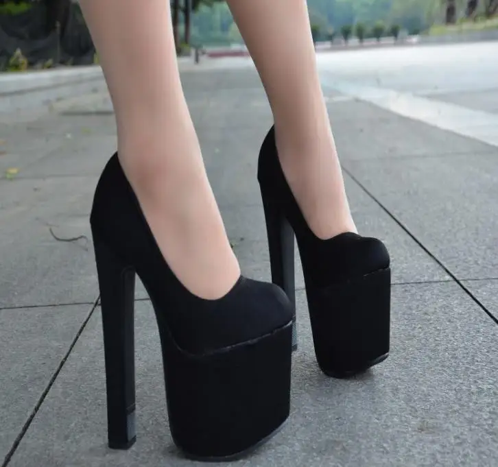 Super high heels sexy nightclub shallow mouth thick with single shoes female waterproof platform suede round head high heel wome