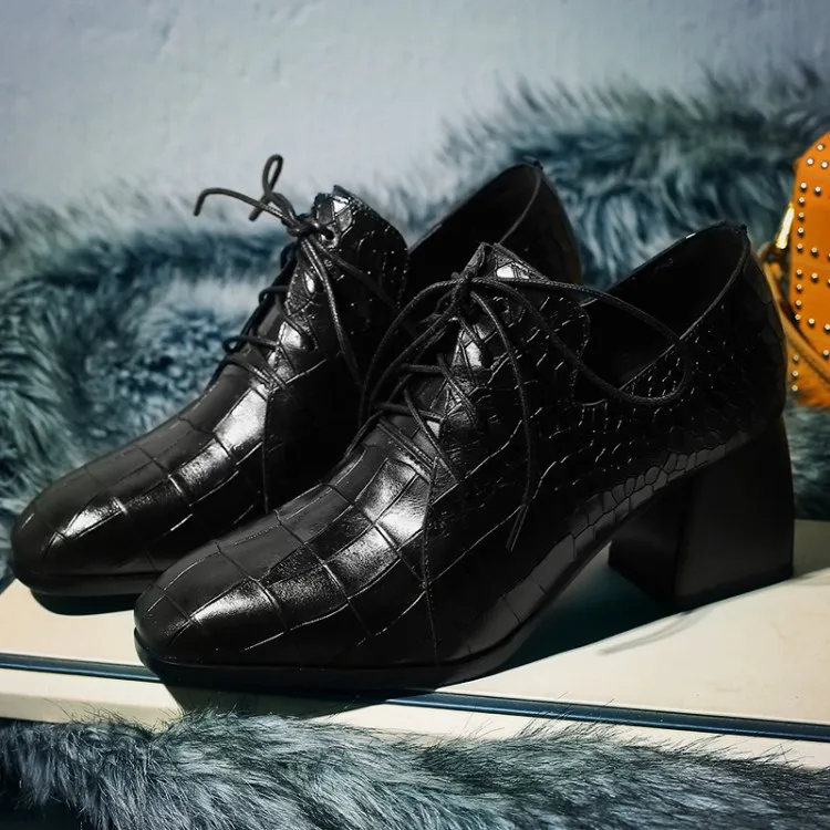 MLJUESE 2018 женские туфли-лодочки Осень-весна из коровьей кожи синего цвета на шнуровке Обувь на высоком каблуке дамские туфли-лодочки размеры