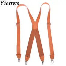 Yienws Suspensorio Мужские Винтажные подтяжки на пуговицах для мужчин из искусственной кожи мужские подтяжки с эластичным ремешком коричневый цвет 3,5*125 см YiA035