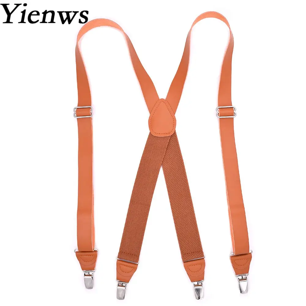 

Yienws Fashion Vintage Brown Pants Suspenders Braces For Men Women Leather Suspender Adjustable Suspensorio Masculino YiA035