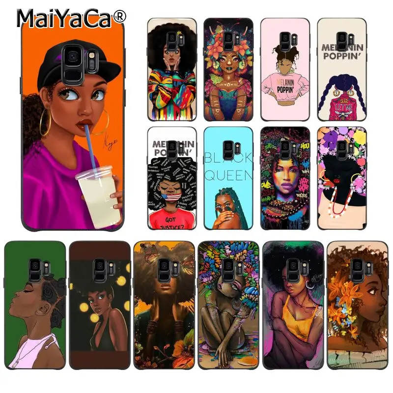 

MaiYaCa Queen Afro Melanin Poppin Black Girl Design Phone Case for Samsung Galaxy S9 plus S7 edge S6 edge plus S5 S8 plus case