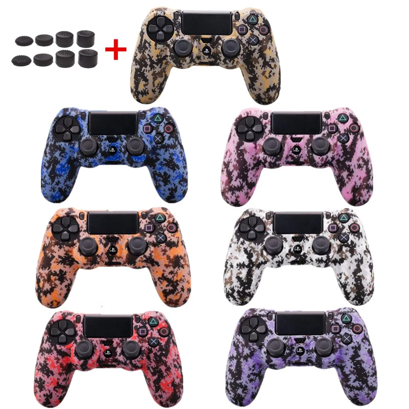 

Anti-Slip Camo Soft Silicone Protective Grip Case Cover Joystick Case Skin and 8 Thumbstick caps For Playstation 4 PS4 PRO Slim