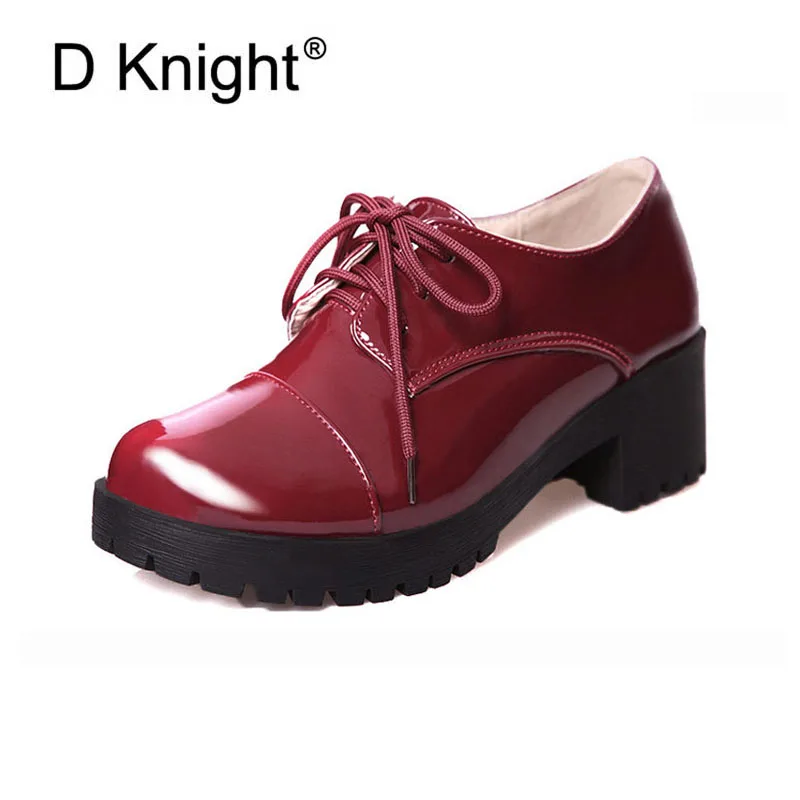 

Hot Sale Ladies Casual Patent Oxford Shoes Fashion Plain Solid Low Heel Women Oxfords Ladies Leisure England Style College Shoes