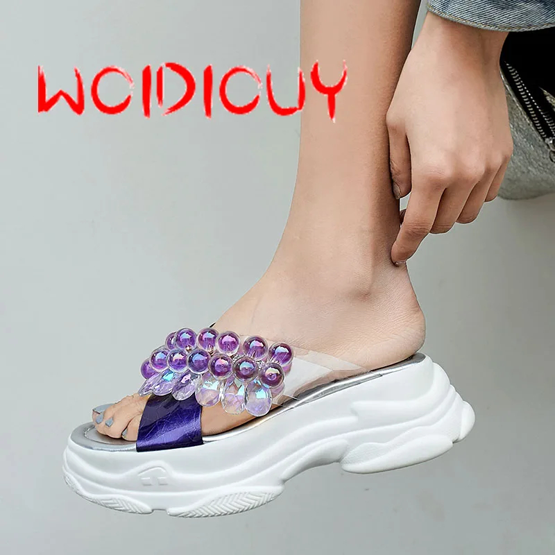 

Transparent Sequins Handmade Beaded Platform Slipper Flip Flop Sandal Womens Slippers Zapatos Mujer Wedge Beach Flip Flops Women