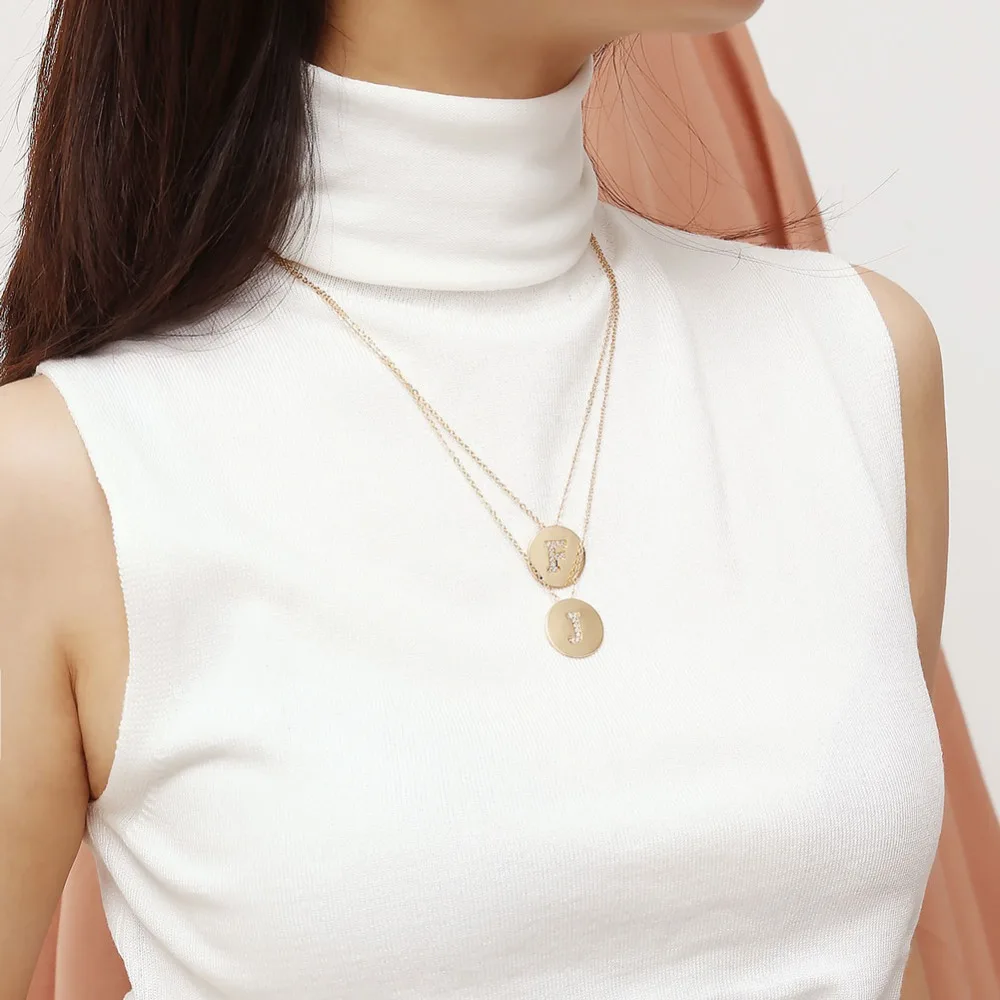 

UMODE Gold Silver Letter Initial Long Chain Necklace Women Rhinestone Layered Necklace Jewelry collares de moda 2019 UN0346