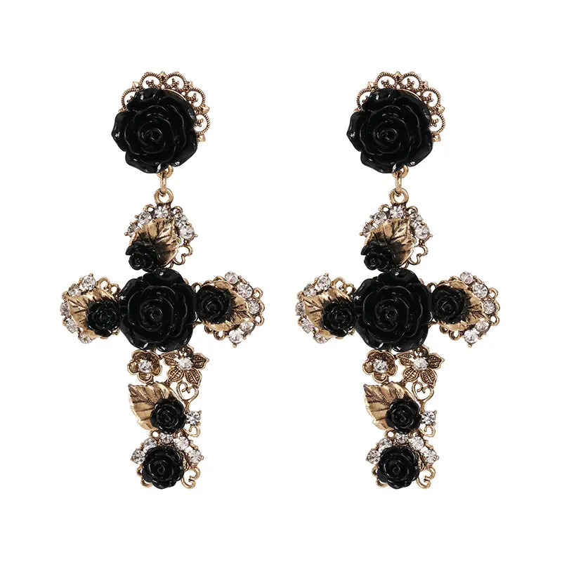 JUJIA, женские винтажные акриловые серьги в виде цветка, роскошные серьги в стиле барокко, висячие серьги для девушек, подарки - Окраска металла: Black