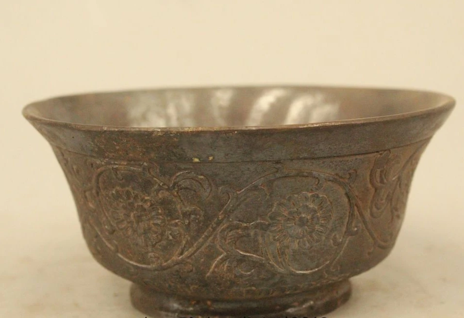 

Old Marked Chinese Dynasty Pure Bronze Wonder flower Bowl-like object Bowl